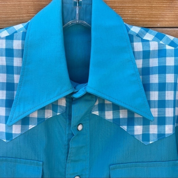 Vintage Handmade Western Gingham Pearl Snap Button Down Shirt Size Large - Picture 3 of 9